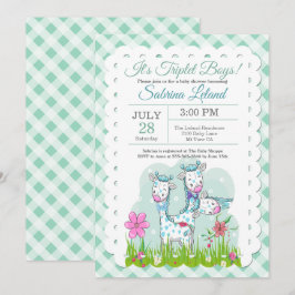 Triplet Boys Adsible Giraffes Baby Shower Inbjudningar