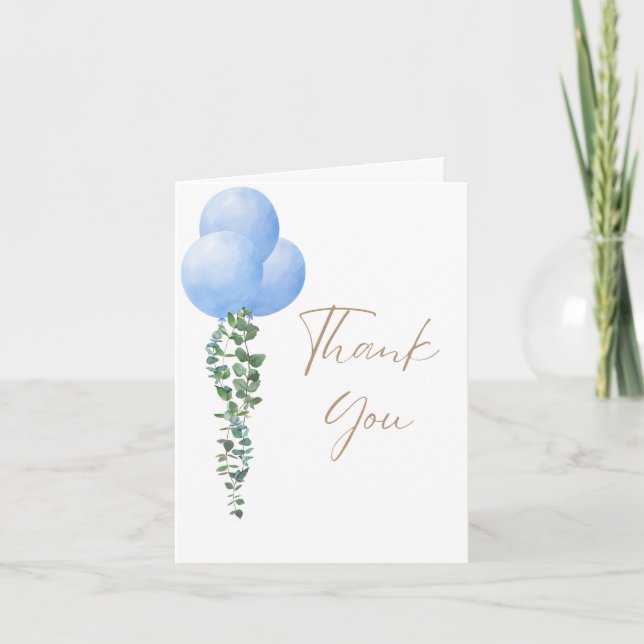 Triplet Boys Blue Balloon Pojke Watercolor Tack Kort (Framsida)