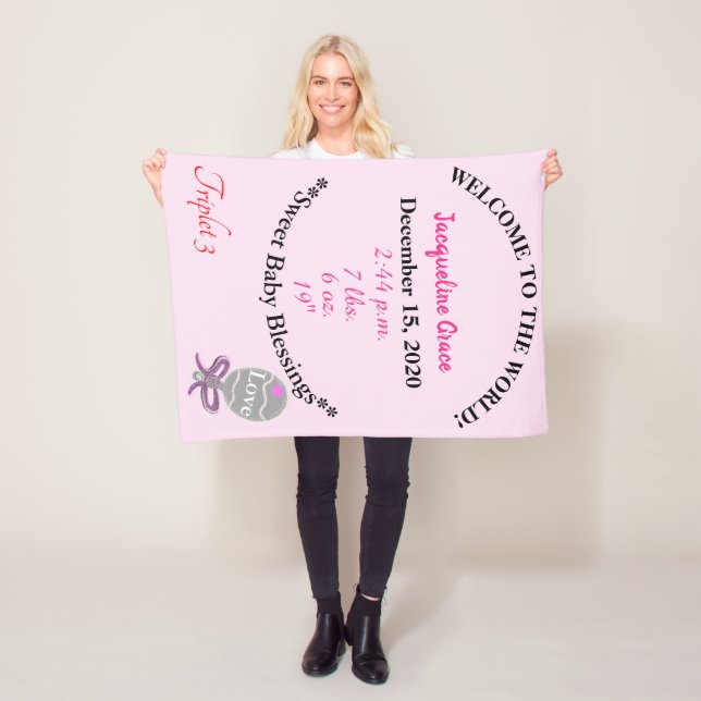 Triplet Flicka Rosa Rattle Fleece Blanket (På plats)
