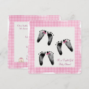 Triplet Girl Baby Shower med fotavtryck Inbjudningar