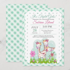 Triplet Girls Adsible Giraffes Baby Shower Inbjudningar
