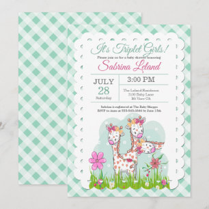 Triplet Girls Adsible Giraffes Baby Shower Inbjudningar