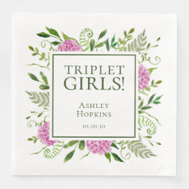 Triplet Girls Rosa Hydrangeas Girl Baby Shower Pappersservett