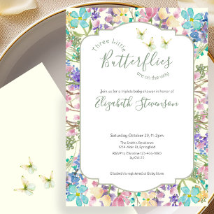 Triplet Little Butterflies Blommig Baby Shower Inbjudningar