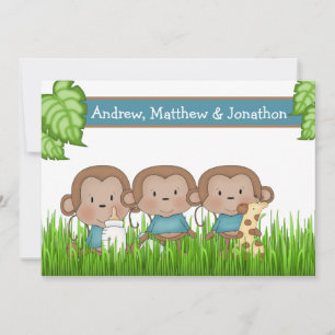 Triplet nyfödd bebis tre bojor Cute Monkey Meddelande