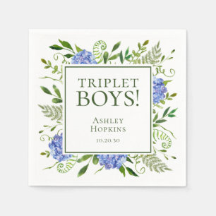 Triplet Pojkar Blå Hortensia Barnkalas Pappersservett