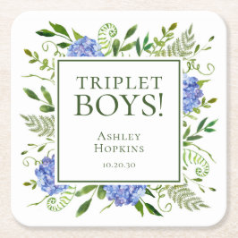 Triplet Pojkar Blå Hortensia Barnkalas Underlägg Papper Kvadrat