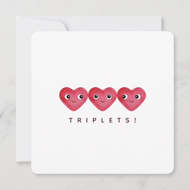 Tripletlars gratulationer med tre små bebishjärtan julkort (Framsida)