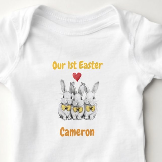 Triplets 1st Easter Outfit, Bunnies, Personalized  T Shirt (cute outfit for triplets 1st Easter with name)