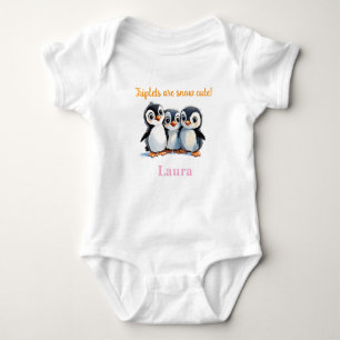 Triplets Baby Shower Gift, Penguins, med Namn, T Shirt