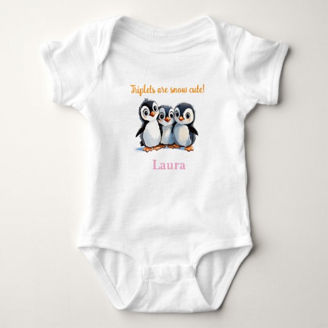 Triplets Baby Shower Gift, Penguins, med Namn, T Shirt (Framsida)