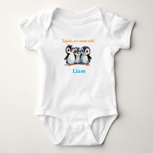 Triplets Baby Shower Gift, Penguins, med Namn, T Shirt (Framsida)