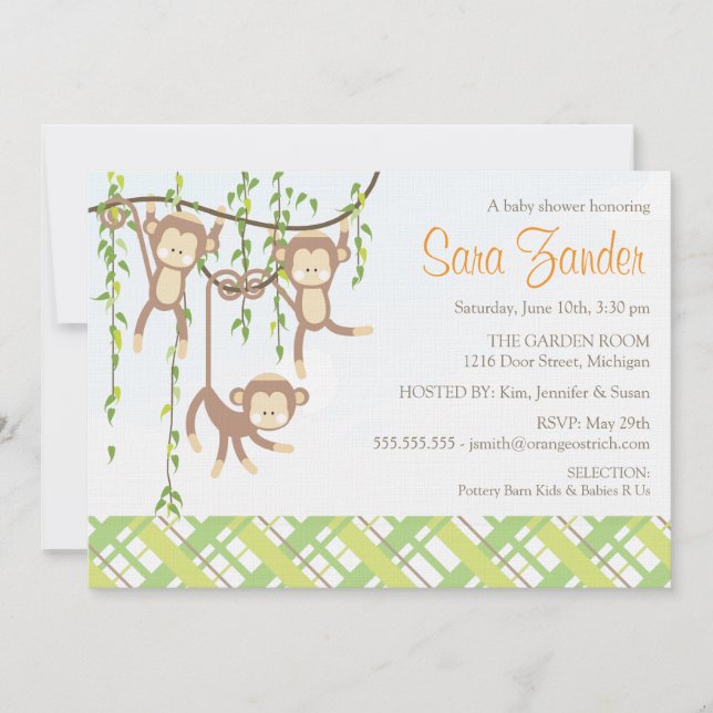 Triplets Baby Shower-inbjudan - apor Inbjudningar (Framsida)