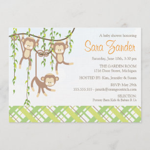 Triplets Baby Shower-inbjudan - apor Inbjudningar