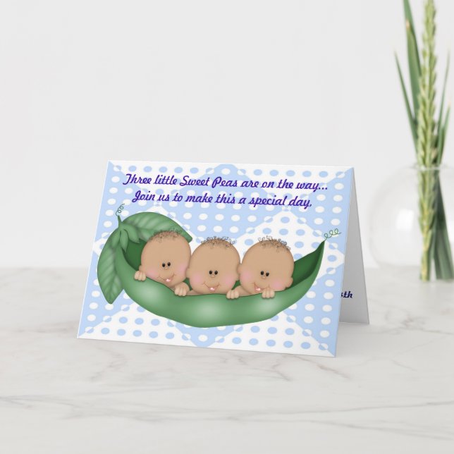 Triplets Boy Shower Pea i en Pod-inbjudan Inbjudan (Framsida)