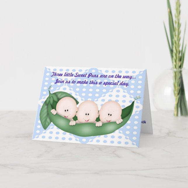 Triplets Boy Shower Pea i en Pod-inbjudan Inbjudan (Framsida)