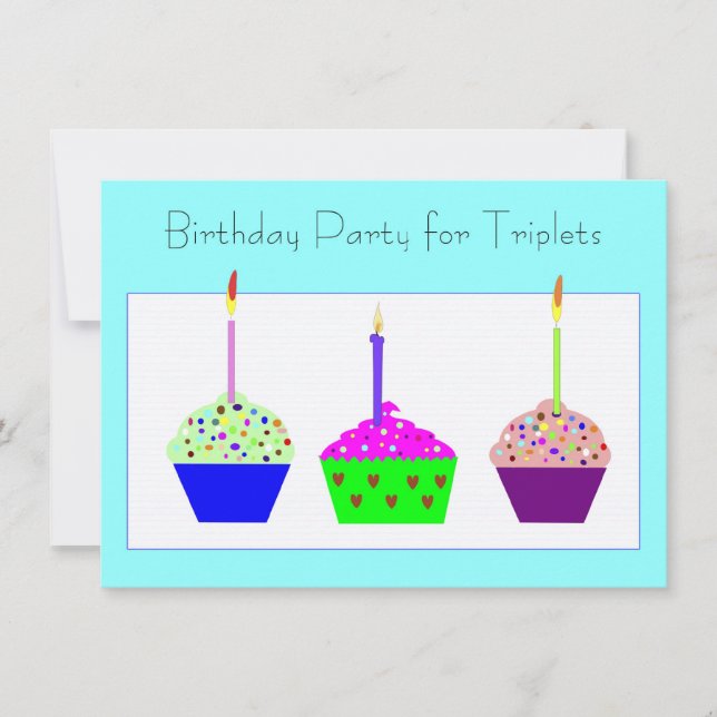 Triplets Cupkaka Birthday-inbjudan Inbjudningar (Framsida)