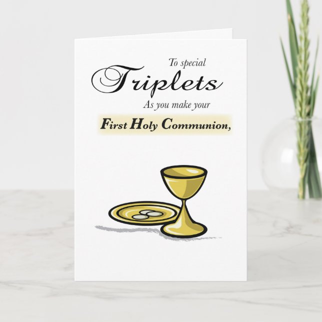 Triplets First Communion Guld Chalice, Paten Kort (Framsida)