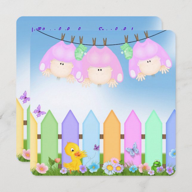 Triplets Flicka Shower Inbjudningar (Fram/baksida)