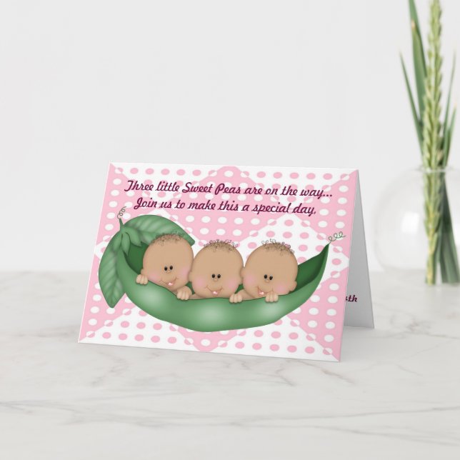 Triplets Girl Baby Shower Pea i en Pod-inbjudan Inbjudan (Framsida)