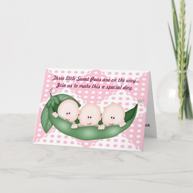 Triplets Girl Baby Shower Pea i en Pod-inbjudan Inbjudan (Framsida)