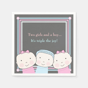 Triplets Girl Boy Rosa Blue Baby Joy Napkin Pappersservett