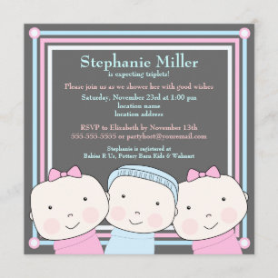 Triplets Girl Boy Rosa Blue Baby Shower-inbjudan Inbjudningar