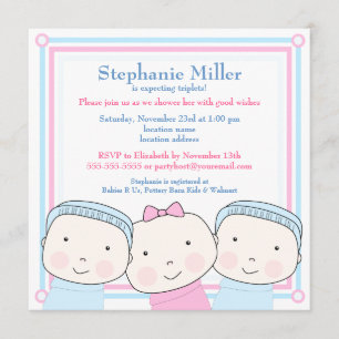 Triplets Girl Boy Rosa Blue Baby Shower-inbjudan Inbjudningar