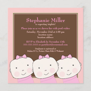 Triplets Girl Rosa Brown Baby Shower-inbjudan Inbjudningar