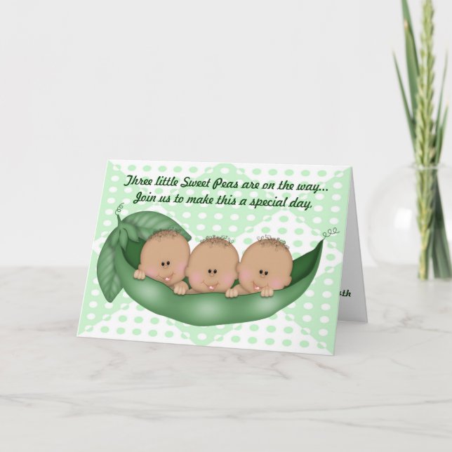 Triplets Grönt Baby Shower Pea i en Pod-inbjudan Inbjudan (Framsida)