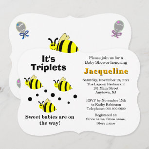 Triplets Gult Bee Baby Rattles Baby Shower Inbjudningar