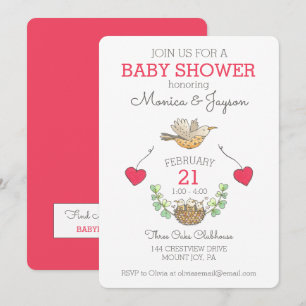Triplets Mamma Bird Flies Baby Shower Inbjudningar