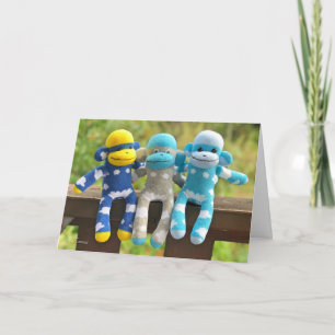 Triplets Sock monkey Hälsningskort Kort