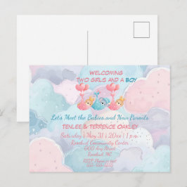 Triplets Two Girls and A Boy Shower Invite Vykort