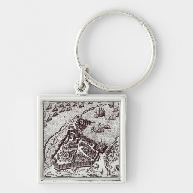 Tripoli c.1550 %pipe % fyrkantig silverfärgad nyckelring (Framsidan)