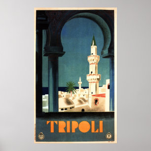 TRIPOLI LIBYA Mellan östern Art Deco Vintage resor Poster
