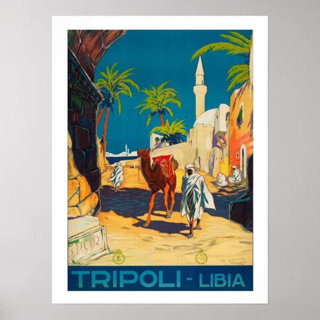 Tripoli, Libyen, badoun med kamel, vintage, resa Poster (Framsidan)