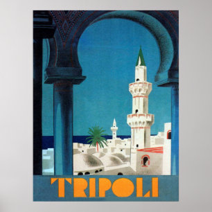 Tripoli, Libyen, utsikt över moské, vintage resebi Poster