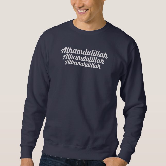 Trippel Alhamdulillah Mörkblå Lång Ärmad Tröja (Framsida)