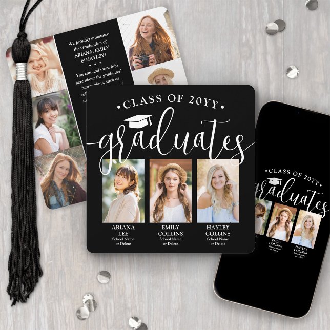 Trippel examensfotocollage Svart Vitt Ledsetalje Meddelande (Skapare uppladdad)