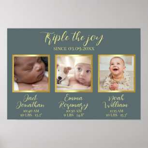 Trippel födelse nya föräldrars present väggdekor P Poster