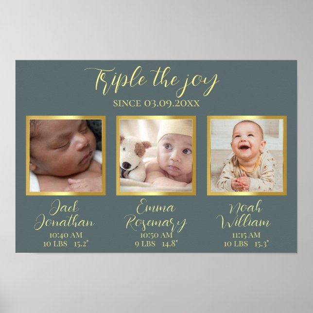 Trippel födelse nya föräldrars present väggdekor P Poster (Framsidan)