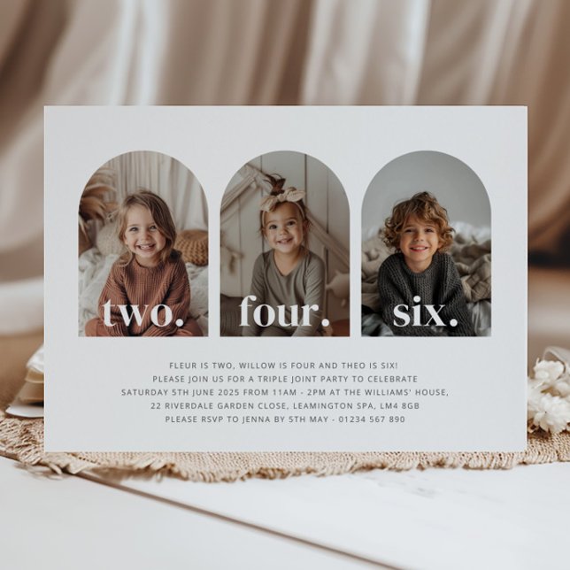 Trippel gemensam liggande födelsedagsbild inbjudningar (Skapare uppladdad)
