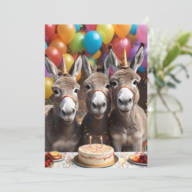 Trippel Joy: En Donkey Triplets' Birthday Bash Inbjudningar (Stående Fram)