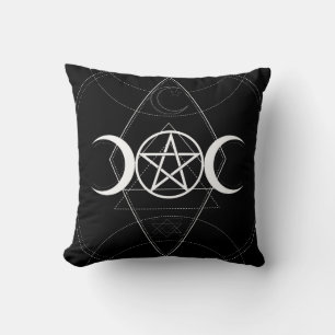 Trippel mån geometri pentagram Svart & Vit Wicca Kudde