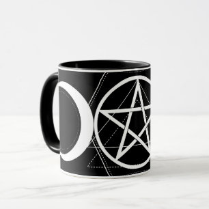 Trippel mån geometri pentagram svart & vit Wicca Mugg
