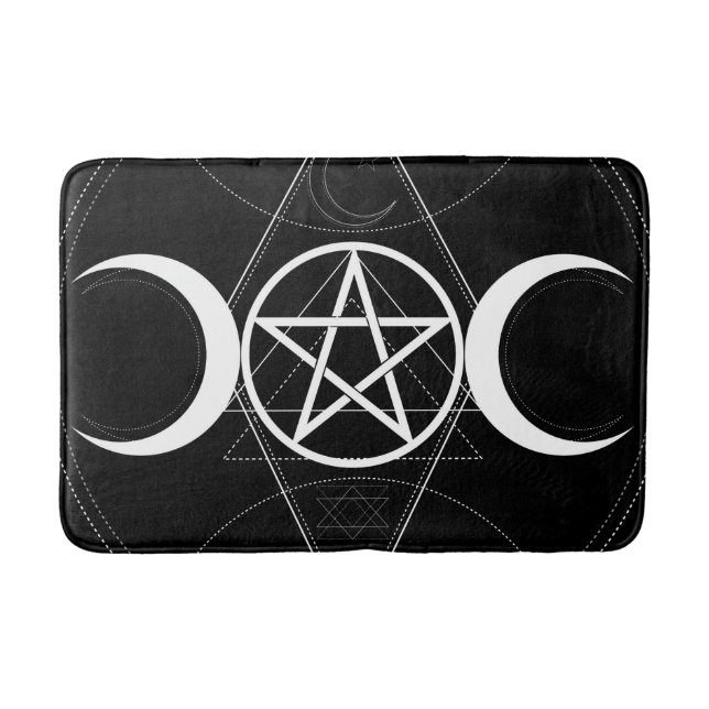 Trippel mån-gudinna pentagram svart & vit Wicca Badrumsmatta (Framsidan)