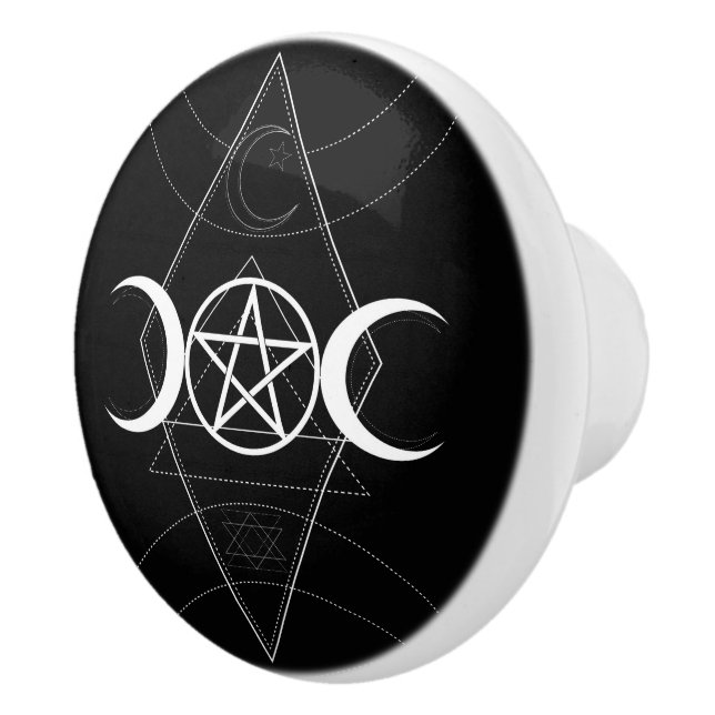 Trippel mån gudinne pentagram svart & vit Wicca Knopp (Höger)
