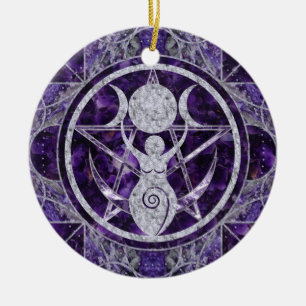 Trippel Måne - gudinna - Amethyst och Silver Julgransprydnad Keramik