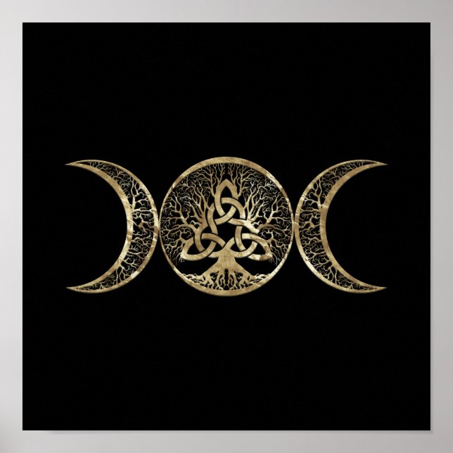 Trippel Måne Livets träd Triquetra Poster (Framsidan)
